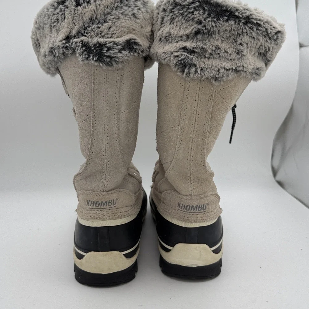 KHOMBU women’s Emily grey black suede lace‎ up winter snow Boots faux fur trim 8